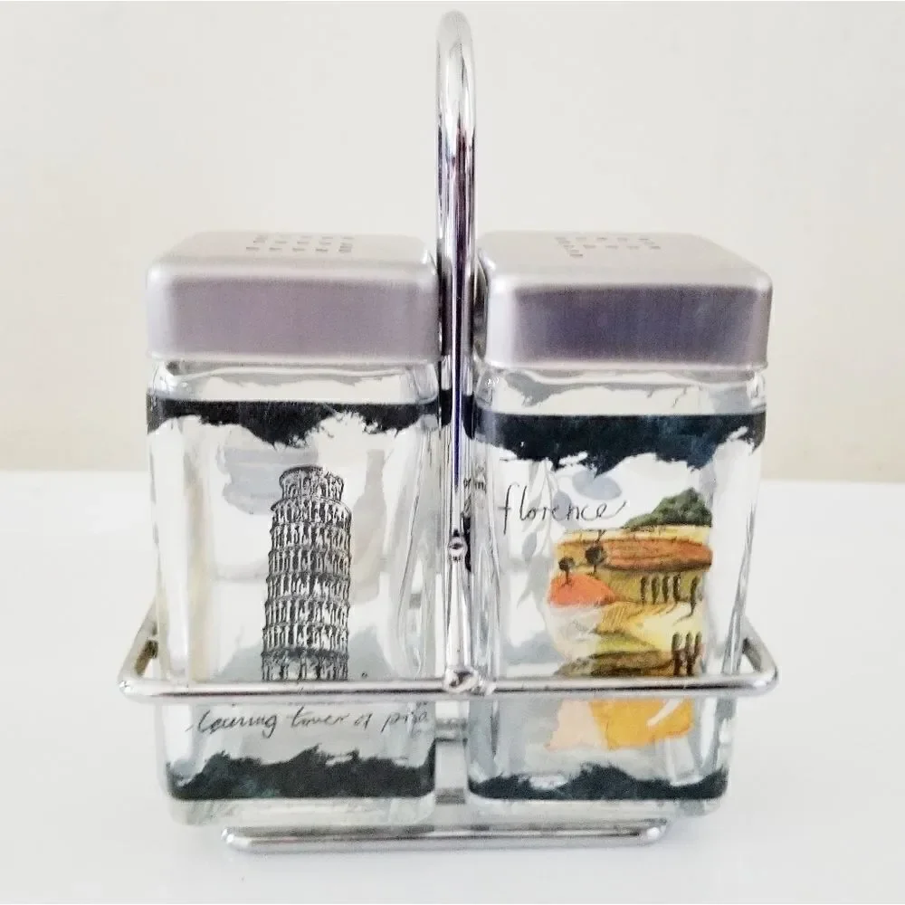 Italy salt and pepper shakers with caddy